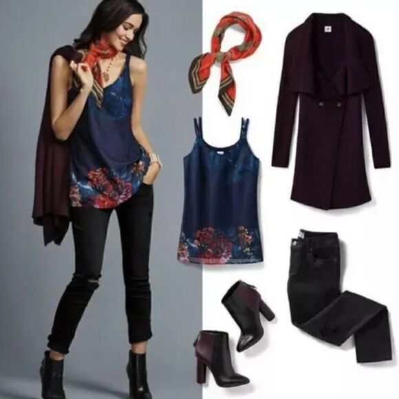 Cabi #3434 Artist Cami Blue Purple Floral Flowing Tank Blouse - Picture 3 of 16